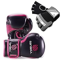 Sanabul Gel Boxing Gloves (Black/Pink, 14oz) and Hand Wraps (CharcoalGrey/White, S/M) | Pro-Tested Gear for Men and Women | Perfect for MMA, Muay Thai, Kickboxing, and Heavy Bag Work
