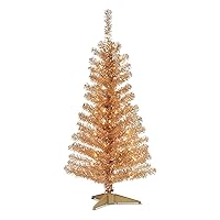 National Tree Company Pre-Lit Artificial Christmas Tree, Champagne Gold Tinsel, White Lights, Includes Stand, 4 feet