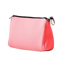 Large Makeup Bag with Zipper, Neon Pink - Waterproof Neoprene Cosmetic Bag 7.7 x 10.75 x 5 inches