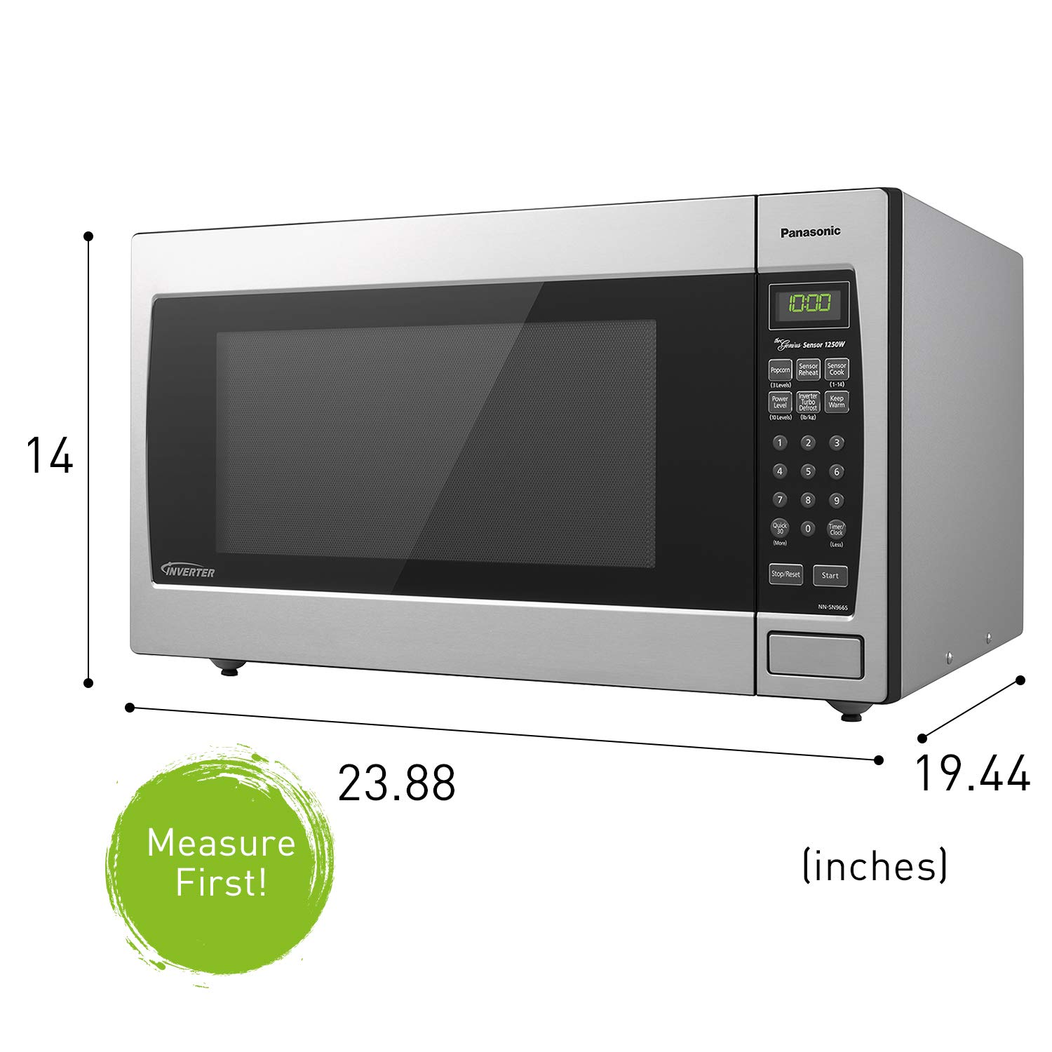 Panasonic Microwave Oven NN-SN966S Stainless Steel Countertop/Built-In with Inverter Technology and Genius Sensor, 2.2 Cubic Foot, 1250W