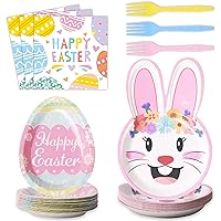 Tevxj 96PCS Easter Tableware Set Bunny Egg Shaped Disposable Paper Plates Colorful Easter Eggs Hunt Party Plates Napkins Forks for Easter Spring Party Decorations Supplies 24 Guests