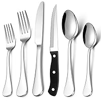 LIANYU 40-Piece 18/10 Flatware Set with 8 Steak Knives, Stainless Steel Fancy Silverware Cutlery Set for 8, Tableware Eating Utensils Set for Restaurant Wedding, Dishwasher Safe, Mirror Polished