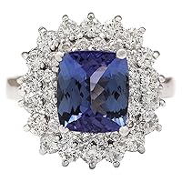 4.56 Carat Natural Blue Tanzanite and Diamond (F-G Color, VS1-VS2 Clarity) 14K White Gold Luxury Engagement Ring for Women Exclusively Handcrafted in USA