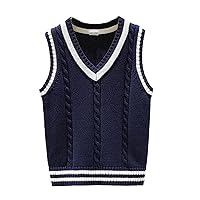 TiaoBug Boys Girls Cotton Sleeveless Sweater Tank Top V Neck Knitted Vest Loose Knitwear Jumper Winter Warm Gilet