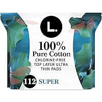 Pure Cotton Topsheet Pads for Women, Super Absorbency, Ultra Thin Pads with Wings, Unscented Menstrual Pads, 56 Count x 2 Packs (112 Count Total) (Packaging May Vary)