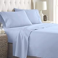100% Egyptian Cotton 500 Thread Count Sheet Set fits Upto 10-12 Inches Deep Pocket Queen Size, Light Blue Solid (Fitted Sheet, Flat Sheet, Pillow Cases)