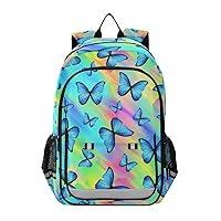 ALAZA Rainbow Blue Butterfly Print Laptop Backpack Purse for Women Men Travel Bag Casual Daypack with Compartment & Multiple Pockets
