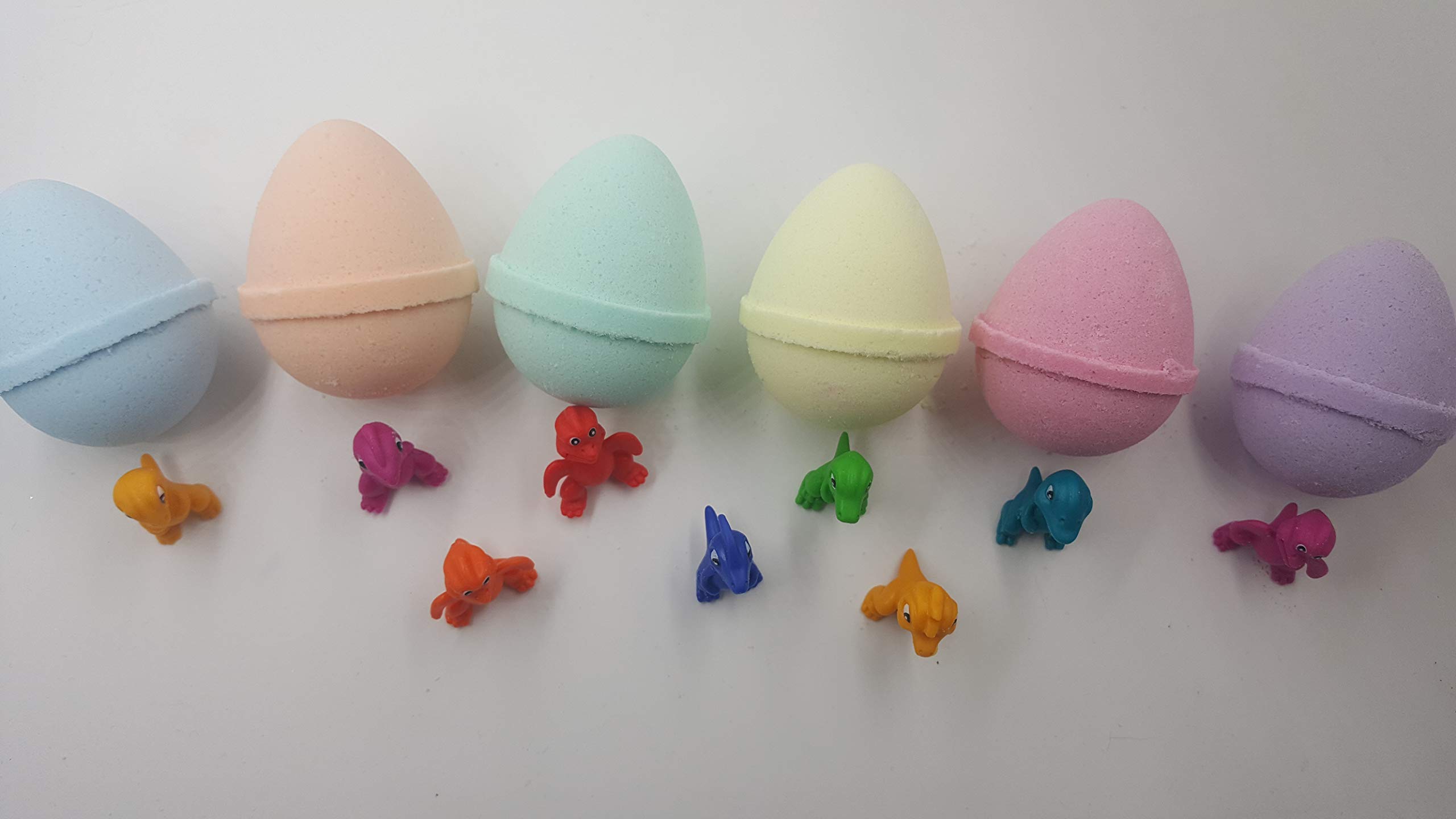 SPA PURE LITTLE DINOS BOMBS: 6 EGG-SHAPED bath bombs for kids with surprise LITTLE DINOS inside, USA Made, Handmade, Natural Bath Bombs, Birthday Gift idea for Kids, Spa Parties