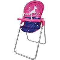 Unicorn Doll Highchair - Kids Pretend Play Highchair w/Front Feeding Tray, Fits Dolls up to 21