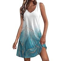 Womens Summer Dresses, 2024 Swing Mini Dress Casual Straps Sleeveless Smocked Flowy A Line Sundress Casual Spring Cocktail Dresses for Women Long Sequin Ball Gown Dress Maxi (XXL, Sky Blue)