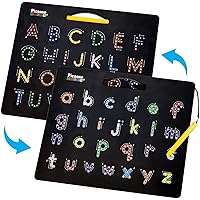 PicassoTiles 748 Bead Magnet Tablet Pad + 2-in-1 Alphabet Board Double Sided ABC A-Z Upper Case Capital and Lowercase Letter Writing Reading Playboard 12x10 inch Large Open-Ended Learning Playset Era