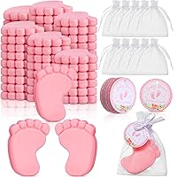 50 Sets Baby Shower Favors, Handmade Baby Feet Scented Soap Party Favors for Guests Baby Shower Favors Soaps with Organza Bags Thanks Tags for Baby Shower Gifts Wedding Party Guests (Pink)