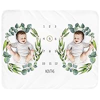 Baby Monthly Milestone Blanket Twins - Newborn Month Blanket Unisex Neutral Personalized Shower Gift Leaf Nursery Decor Photography Background Prop with Wooden Wreath Large 51''x40''