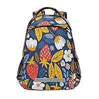 Strawberry Leaves Floral Backpacks Travel Laptop Daypack School Book Bag for Men Women Teens Kids