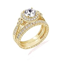 Amazon Collection Yellow-Gold-Plated Sterling Silver Antique Rings set made with Infinite Elements Cubic Zirconia