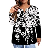 Women Long Sleeve Plus Size Tops Cute Tie Dye Button Down Henley Shirt Loose Fit Cozy Casual Teen Girl Outfit