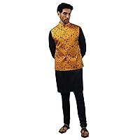 Elina fashion Men's Indian Rayon Kurta Pajama And Nehru Jacket (Waistcoat) || Ethnic Wedding Diwali Puja Set