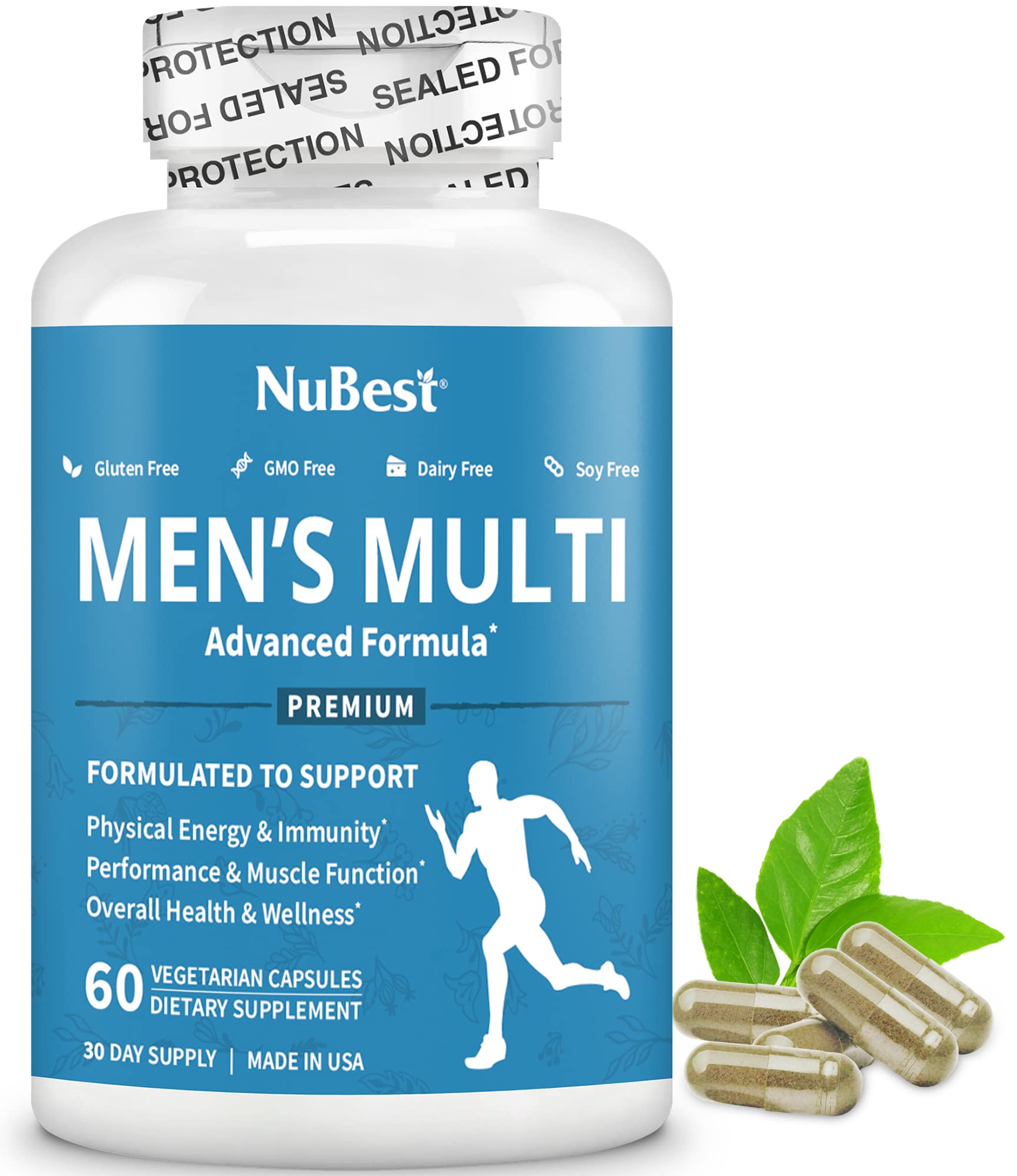 NuBest Men’s Multi 18+ - Multivitamin for Men - Daily Men's Multivitamins & Multimineral Supplement with Ashwagandha, Turmeric, Ginseng, Calcium & More - Energy, Muscle Strength - 60 Vegan Capsules