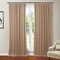 TWOPAGES Faux Linen Curtain 96 Inches Long Blackout Walnut Textured Curtain with Liner for Living Room Thermal Insulated Drape with Pinch Pleat and Back Tab Window Treatment (100Wx96L, 1 Panel)