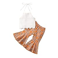 Toddler Baby Girl Summer Clothes Sleeveless Halter Crop Tank Top Graphic Print Bell Buttoms Pants Set Cute Boho Outfit