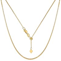 Jewelry Affairs 14k Yellow Real Gold Adjustable Box Chain Necklace, 1.15mm, 22
