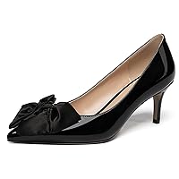 WAYDERNS Women's Satin Bow Decoration Pointed Toe Slip On Patent Stiletto Mid Heel Pumps Shoes 2.5 Inch