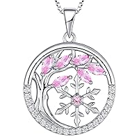 YL Tree of Life and Snowflake Necklace 925 Sterling Silver 12 Birthstone Cubic Zirconia Pendant for Women