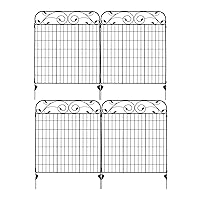 Black Coated Steel Decorative Garden Fence Panel 8 Leaves, 44 inch by 36 inch (Linear Length 12 feet) Metal Folding Fence Wire Fencing Patio Flower Barrier Section Panel, Pack of 4