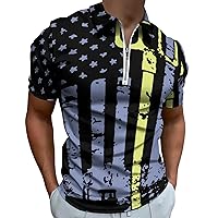 Farmer Flag Mens Polo Shirts Quick Dry Short Sleeve Zippered Workout T Shirt Tee Top