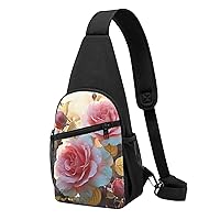 Sling Bag Crossbody for Women Fanny Pack Rose Flower Wildflowers Chest Bag Daypack for Hiking Travel Waist Bag