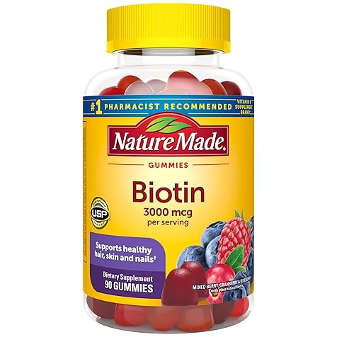 Nature Made Biotin 3000 mcg, Dietary Supplement For Healthy Hair, Skin & Nail Support, 90 Gummies, 45 Day Supply