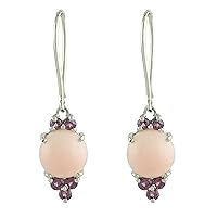Pink Opal Natural Gemstone Round Shape Drop Dangle Anniversary Earrings 925 Sterling Silver Jewelry
