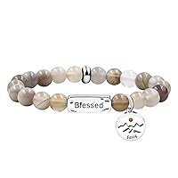 Uloveido Natural Stone Blessed Bracelet Handmade Beaded Stretch Bracelets with Faith Mountain Mustard Seed Charm Y3799