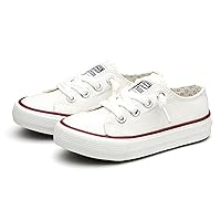 Weestep Toddler Little Kid Boys and Girls Classic Cotton Slip On Sneakers(13 Little Kid, White2)