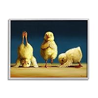 Stupell Industries Yoga Chicks Funny Stretching Poses Farm Animal Painting, Design by Lucia Heffernan Grey Framed Wall Art, 20 x 16, Yellow