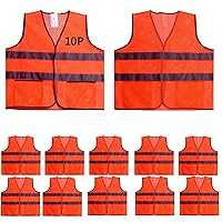 Orange Safety Vests 10 Pack with Pockets,Reflective High Visibility ANSI Class 2 Construction Vest for Men,Woman,Hi Vis and Neon Orange Mesh