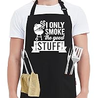 Funny Grilling Aprons for Men - I Only Smoke The Good Stuff - Funny Chef Cooking BBQ Grill Aprons with 2 Pockets - Birthday, Father's Day, Christmas Gifts for Dad, Husband, Boyfriend, Him