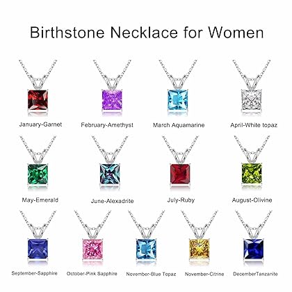 1.2 ct Princess Cut Designer Birthstone Necklace, S925 Sterling Silver Birthstone Necklace Jewelry for Women Christmas Birthday Gifts for Women Teen Girls