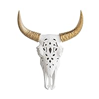 Faux Taxidermy Decorative Bison Skull, White/Gold, CBI0108