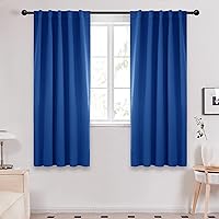 Rod Pocket and Back Tab Blackout Curtains for Bedroom Solid Room Darkening Curtains 42Wx63L Inch Royal Blue 2 Panels