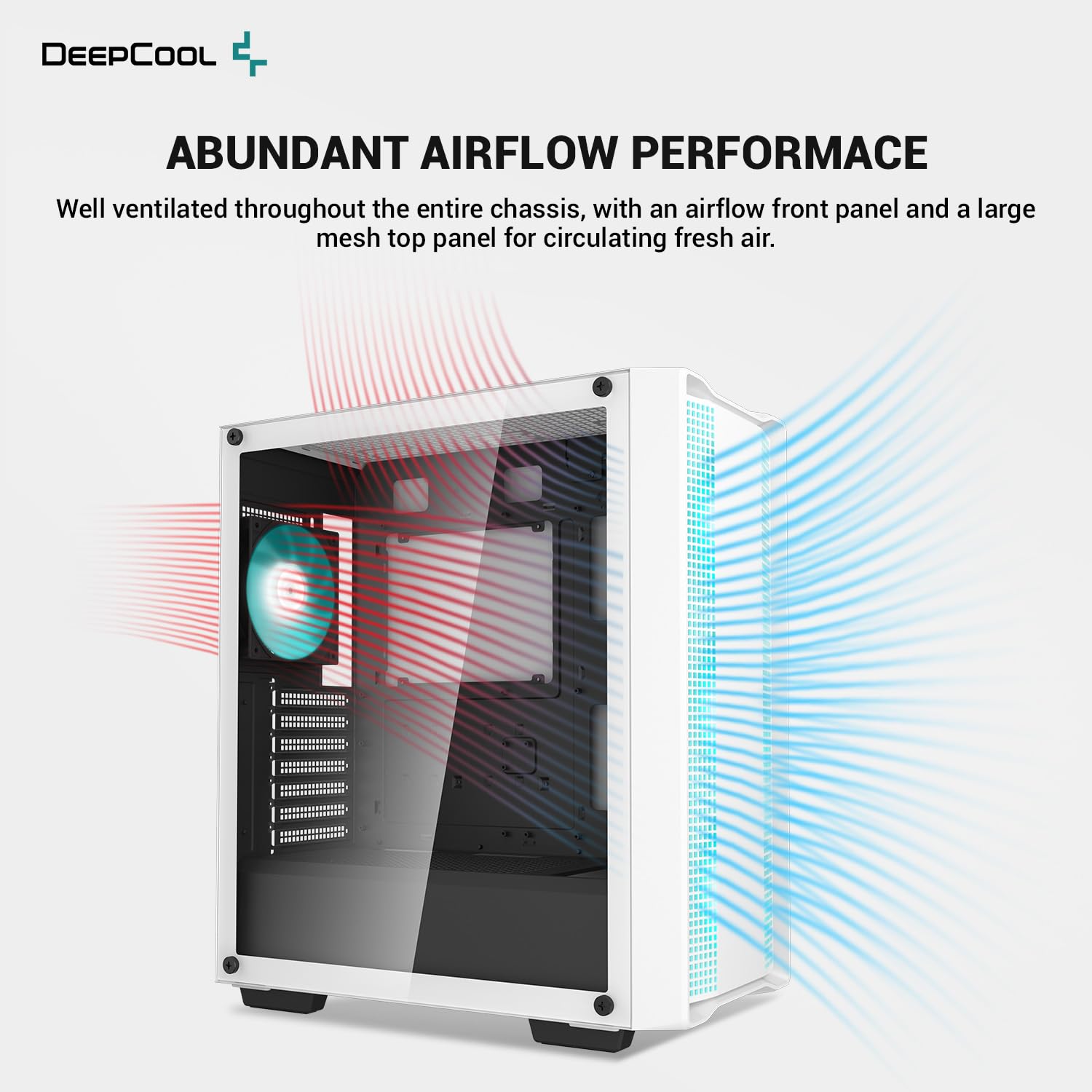 DeepCool CC560 WH V2 Mid-Tower ATX PC Case, 4X Pre-Installed 120mm LED Fans, Tempered Glass Side Panel, White