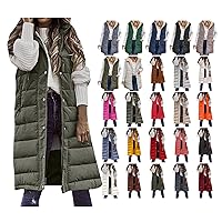 TUNUSKAT Sister, Long Puffer Vest Women Plus Size Winter Coats Sleeveless Hoodie Jacket Full Zipper Down Coat Warm Puffer Outwear