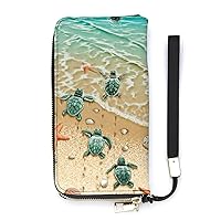 Sea Turtles Women's PU Leather Zip Around Wallets Handbag Cellphone Purse Card Holder With Wristlet Strap