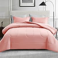 Queen Size Comforter Set 7 Pieces Bed in a Bag - Down Alternative Bed Set with Sheets, Pillowcases & Shams, Soft Reversible Duvet Insert for Queen Bed, Pink and Grey