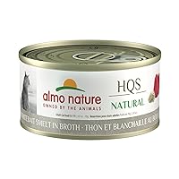 HQS Natural Tuna and Whitebait Smelt in Broth, Grain Free, Additive Free, Adult Cat Canned Wet Food, Shredded, 24 x 70g/2.47 oz, 1008H