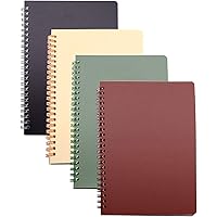 Spiral Notebook, 4 Pcs 8.3 Inch x 5.9 Inch A5 Thick Plastic Hardcover 8mm Ruled 4 Color 80 Sheets -160 Pages Journals for Study and Notes (style 10-Wine Red,Brown,Green,ivory, A5)