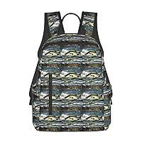 BREAUX Bass Fishing Wave Print Simple And Lightweight Leisure Backpack, Men'S And Women'S Fashionable Travel Backpack