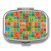 Chemical Periodic Table Travel Pill Organizer Portable Pill Box with 2 Compartments for Pocket Purse Medicine Container Case