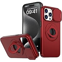 YEXIONGYAN-Shockproof Case for iPhone 15 Pro Max/15 Plus/15 Pro/15 with Slide Camera Lens Cover Invisible Rugged Stand Supports Wireless Charging (15 Pro Max,Red)