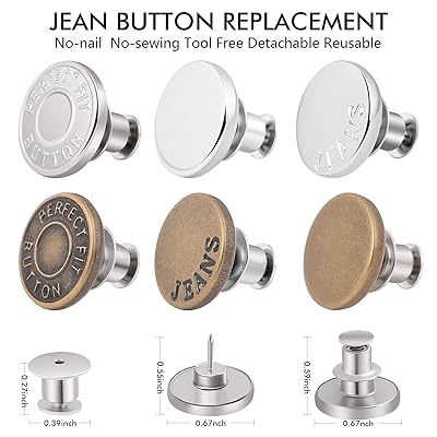 12 Sets Button Pins for Loose Jeans, No Sew and No Tools Instant